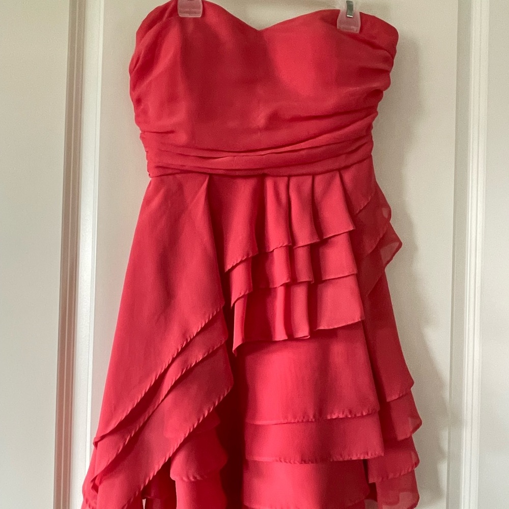 Coral Strapless Flare Mini Dress
